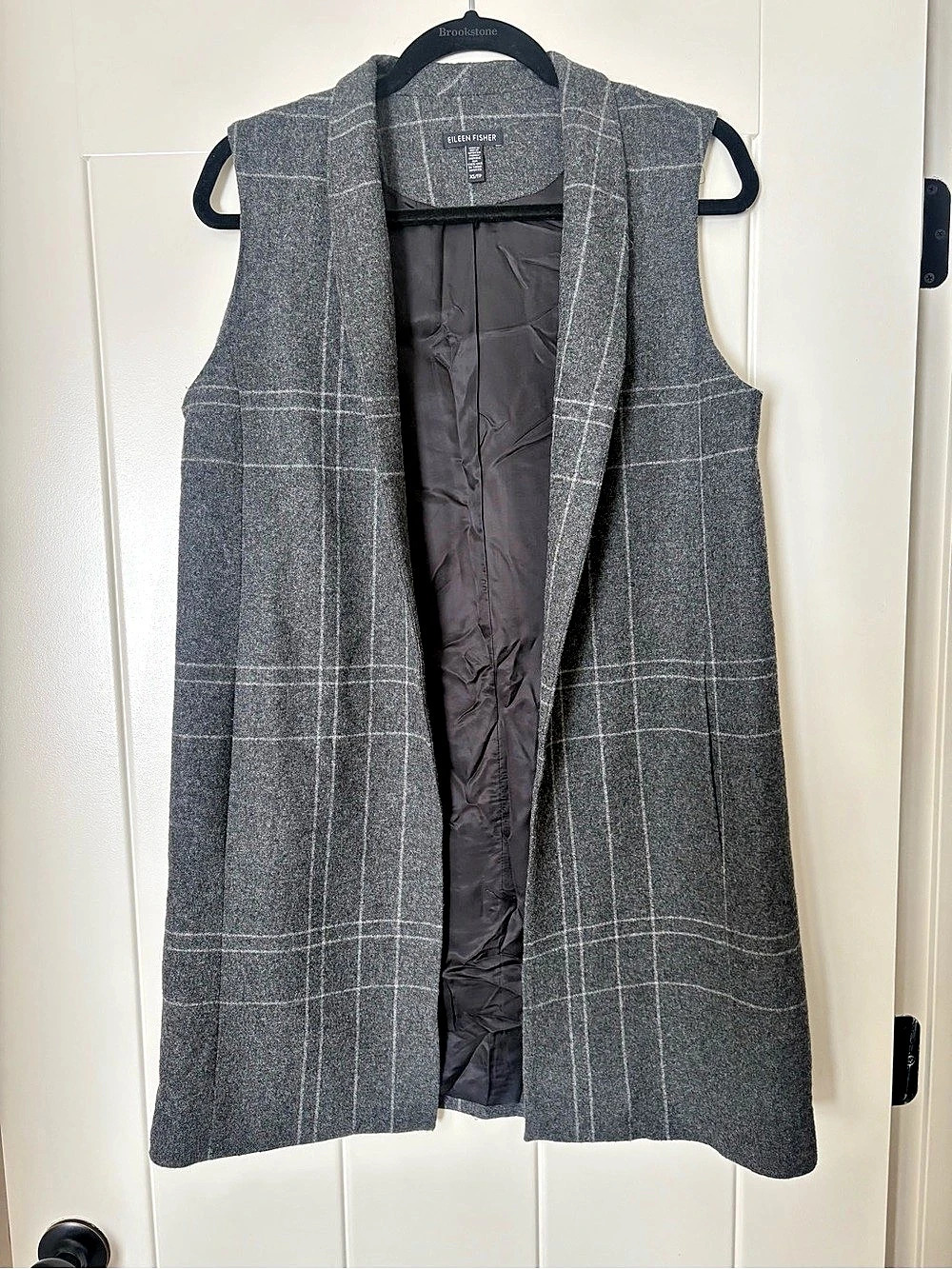 Eileen Fisher Plaid Vest in Gray XS
